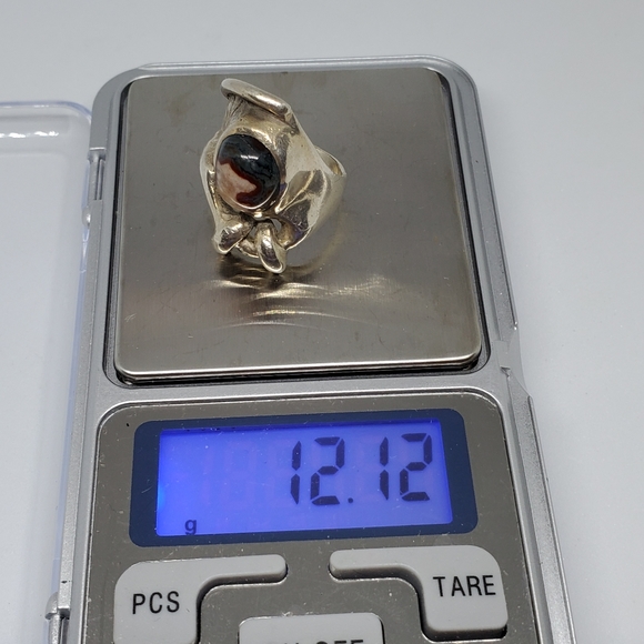 SOLD Modernist Sterling Silver Multicolor Agate Ring - Picture 8 of 11